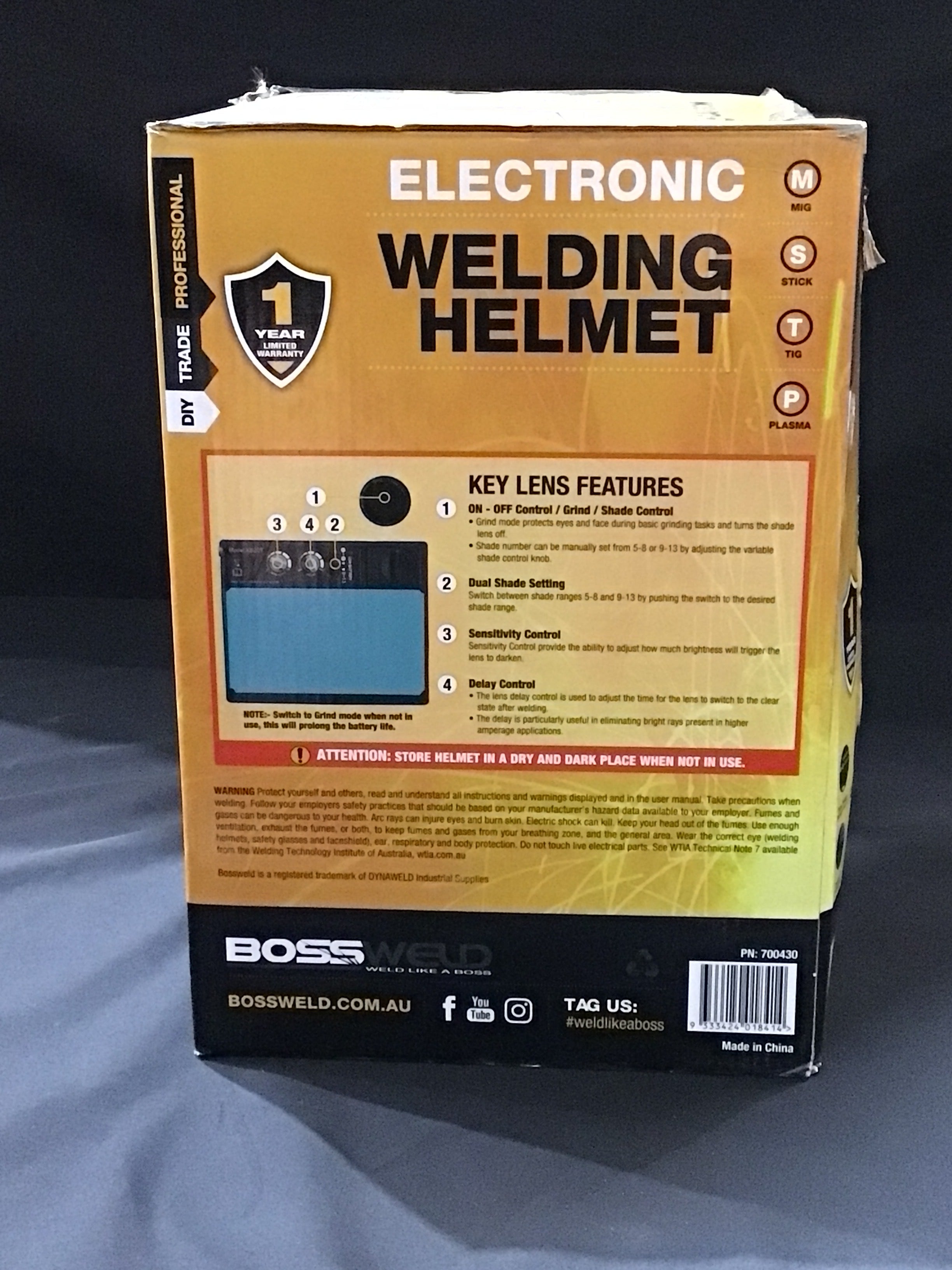 Bossweld X-Sight Series Electronic Welding Helmet (Carbon)- Refurb