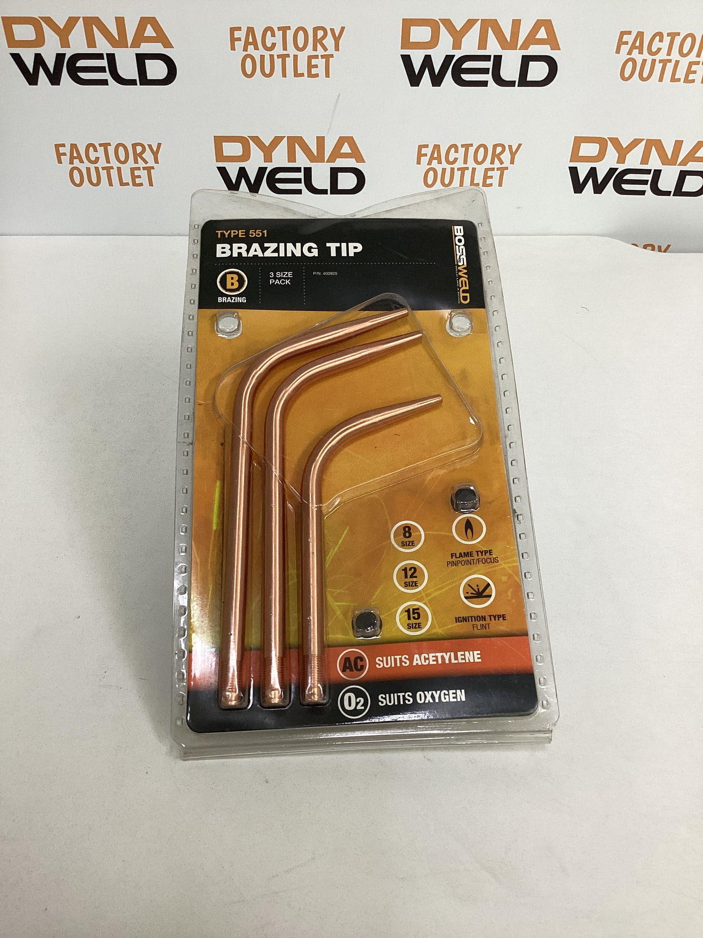 Bossweld Oxy/Acetylene Type 551 Brazing Tip 3 Pack, Size 8/12/15