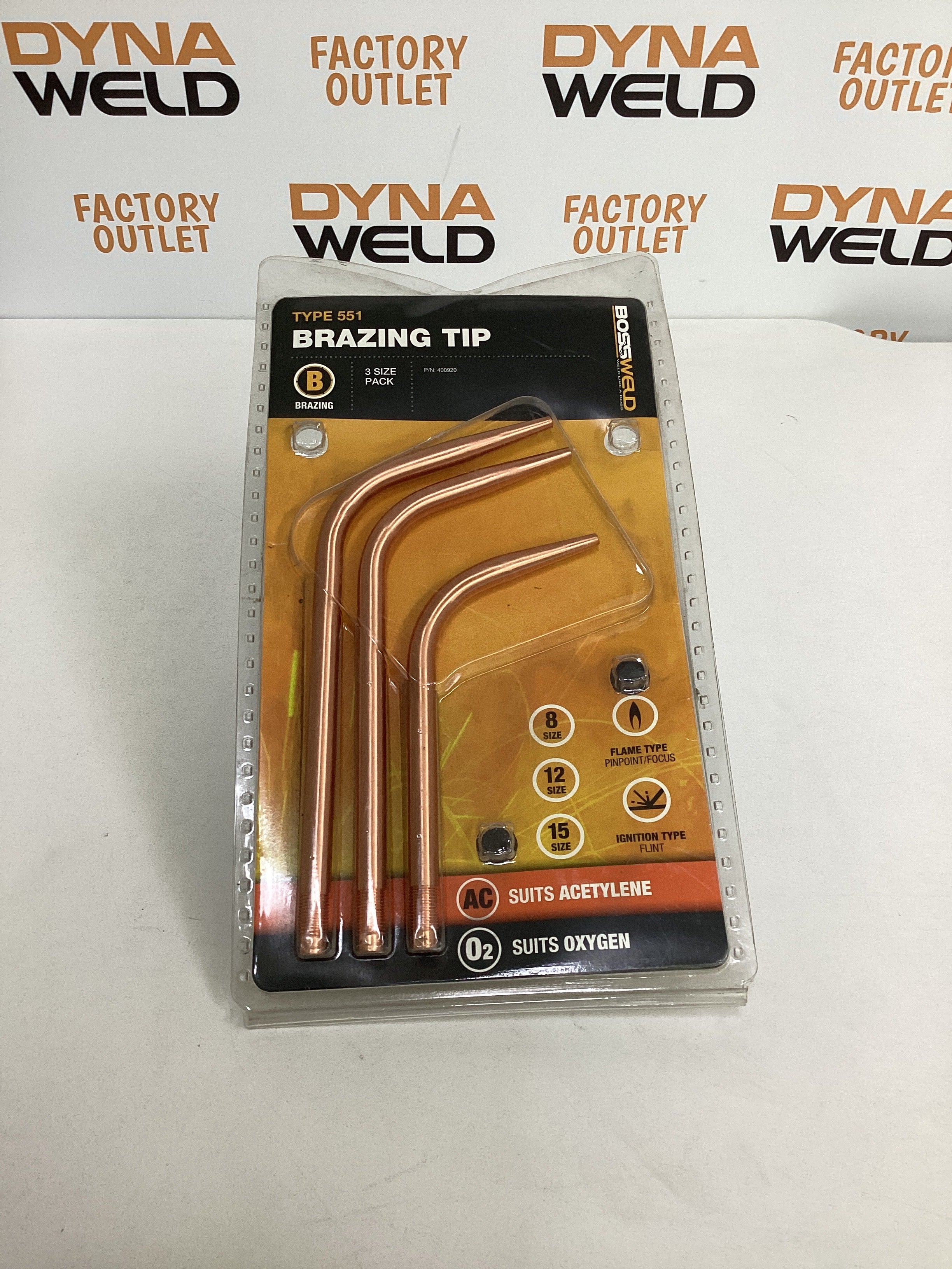 Bossweld Oxy/Acetylene Type 551 Brazing Tip 3 Pack, Size 8/12/15
