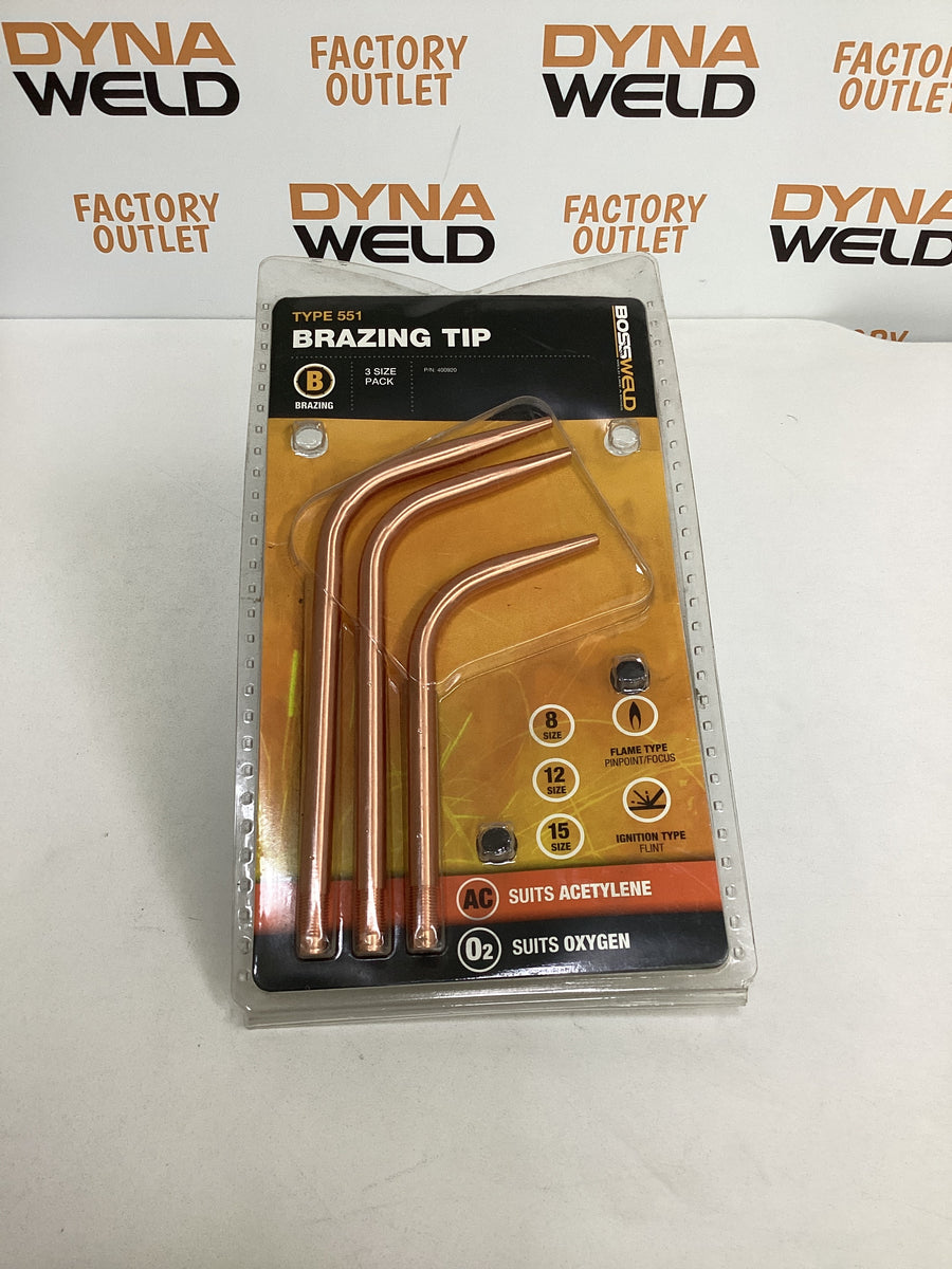 Bossweld Oxy/Acetylene Type 551 Brazing Tip 3 Pack, Size 8/12/15
