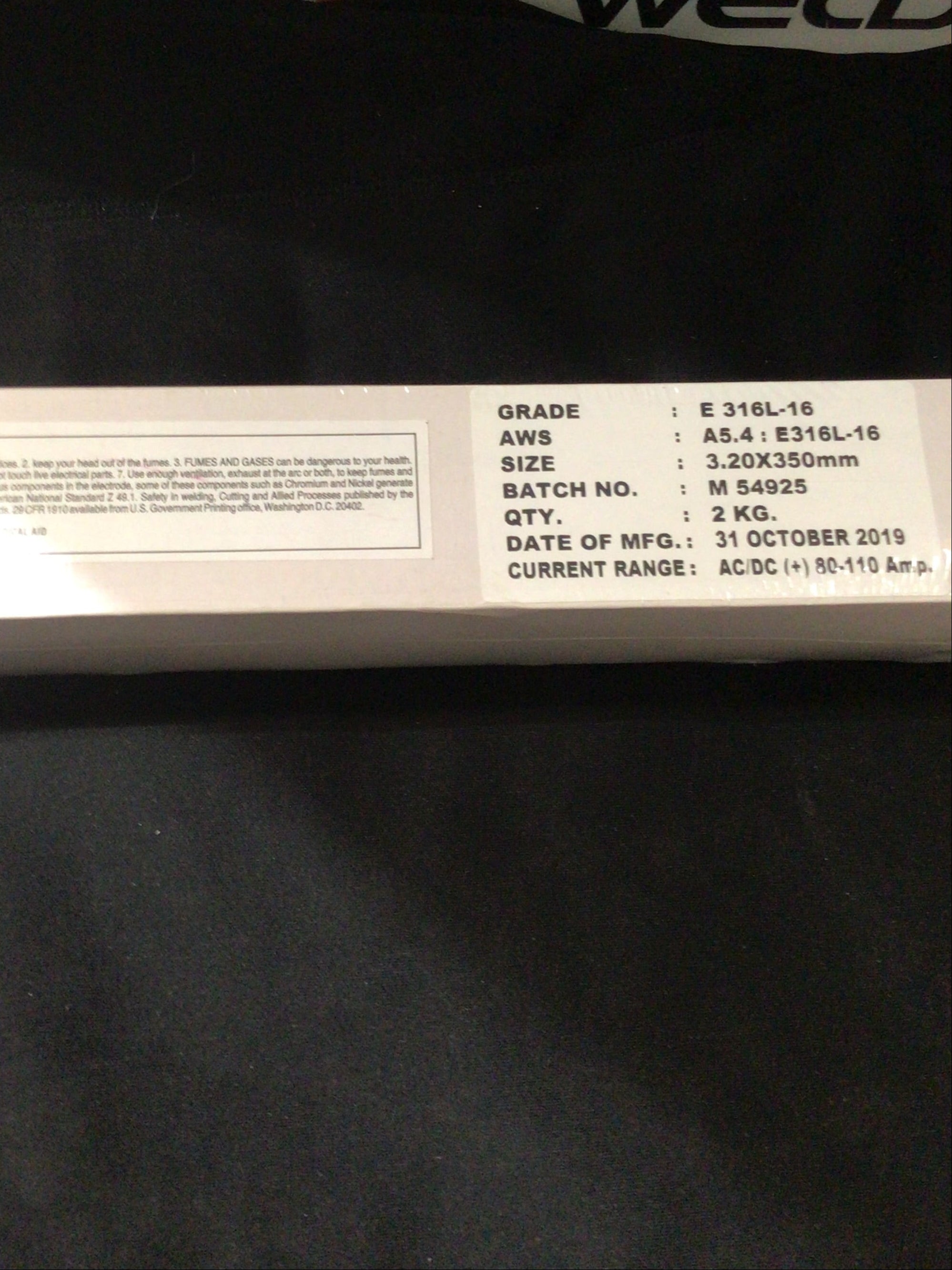 Bossweld 316L-16 Stainless Steel Electrodes 3.2mm, 2KG